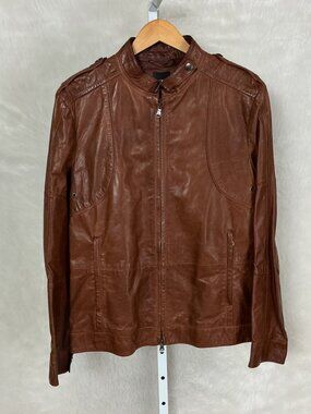 Boss Hugo Boss Vintage 90s Brown Italian Calf Nappa Leather Jacket IT 50 US L